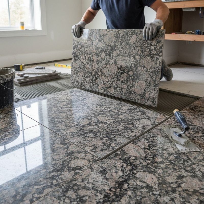 Blue Granite Tile Installation