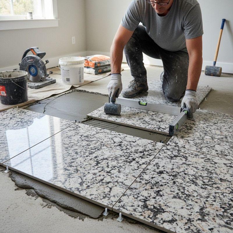 Blue Granite Tile Installation